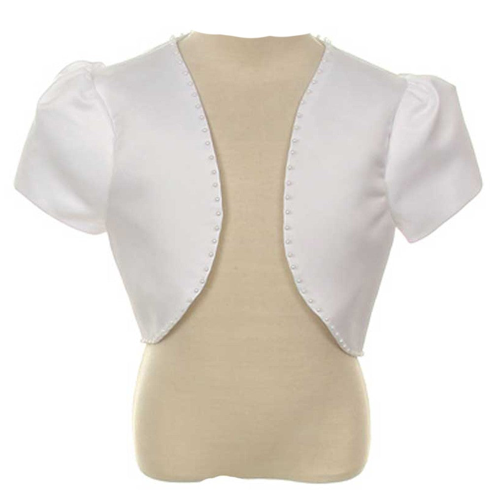 White Satin Pearl Trimmed Short Sleeve Bolero Girls 8-14