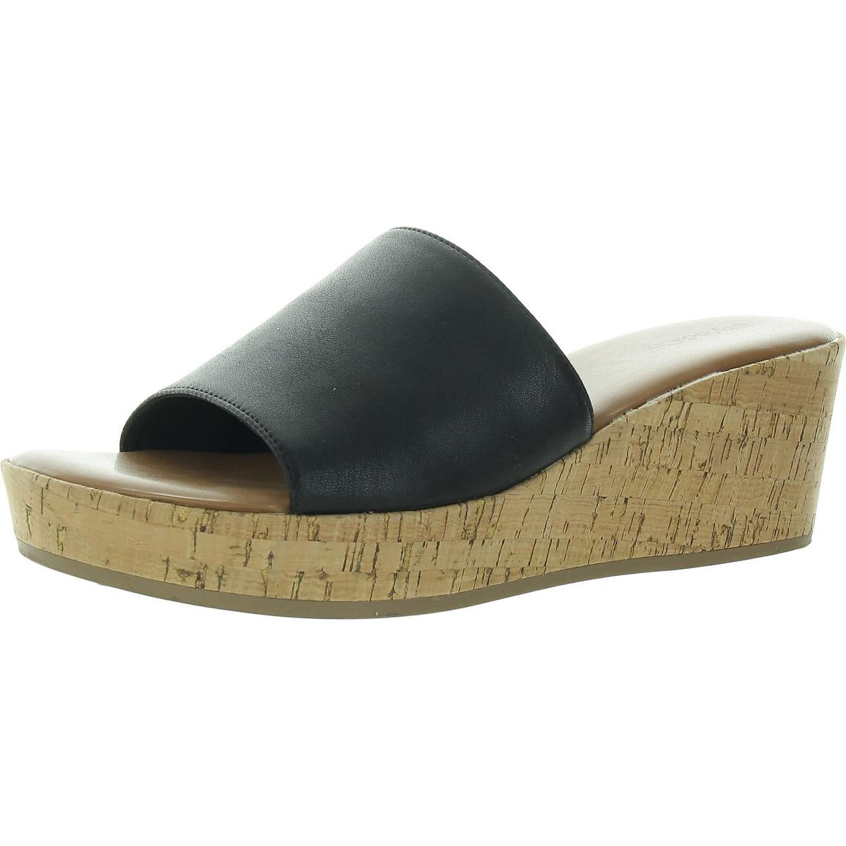 Meadoww Faux Leather Open Toe Wedge Sandals