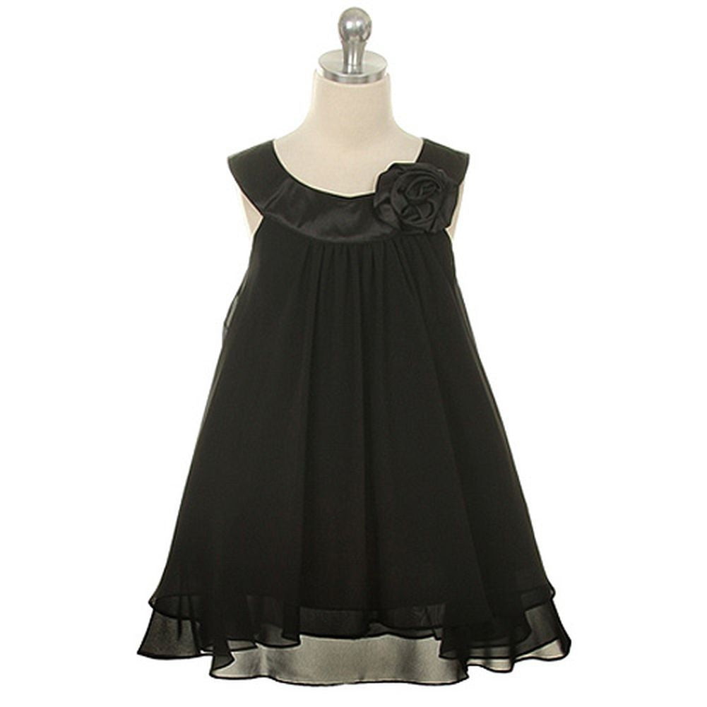 Little Girls Black Chiffon A Line Flower Girl Dress 2-14