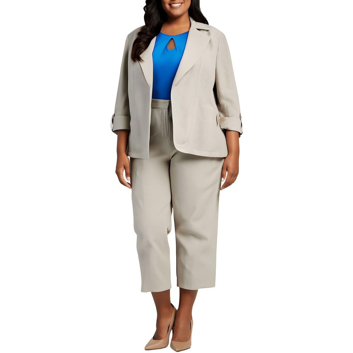 Plus Pocket Linen Open-Front Blazer