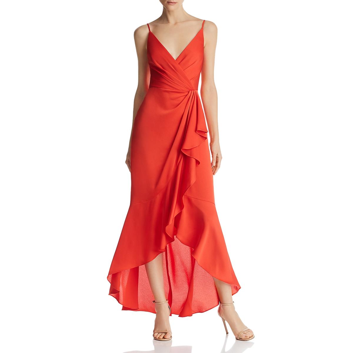 Satin Faux-Wrap Evening Dress