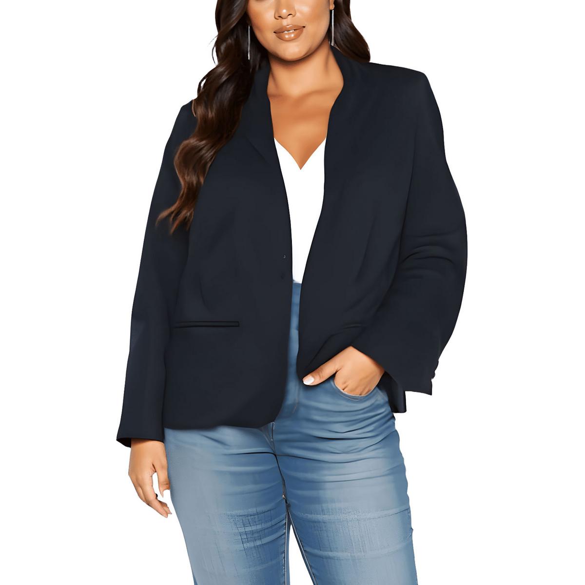 Plus Solid Cotton Collarless Blazer