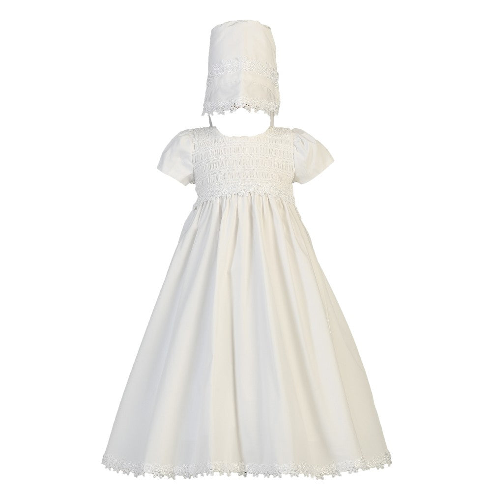 Baby Girls White Cotton Smocked Bonnet Easter Christening Gown 0-18M