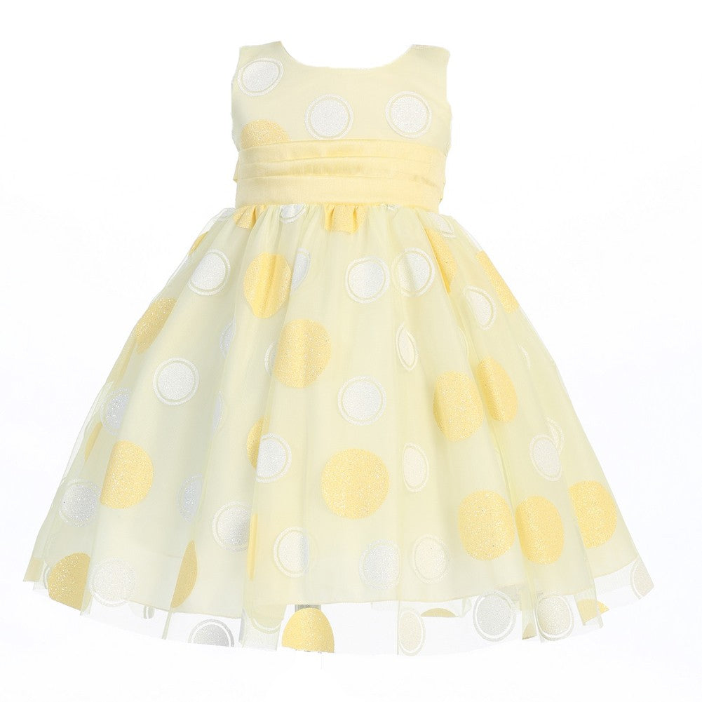 Big Girls Yellow Glittered Polka Dot Tulle Easter Dress 7-10