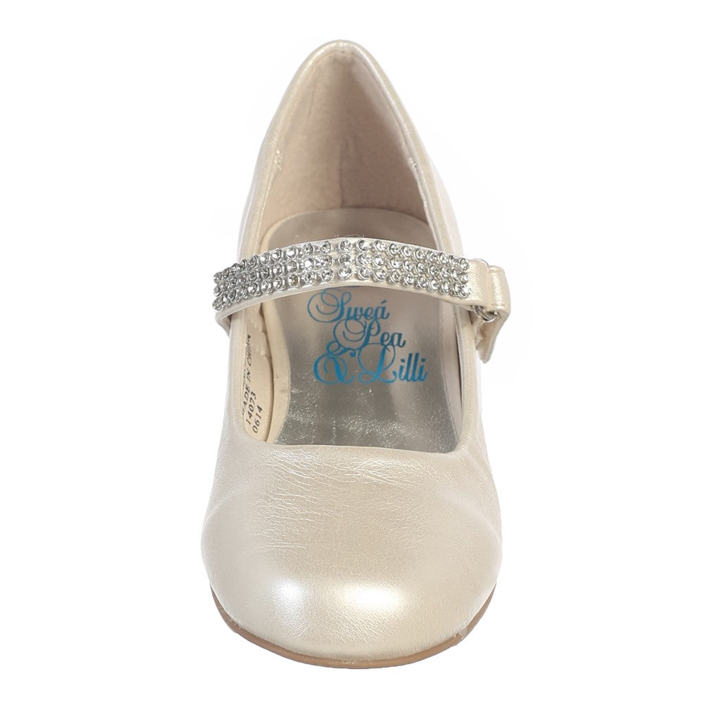 Girls Ivory Rhinestone Strap Mia Occasion Dress Shoes 9 Toddler-4 Kids