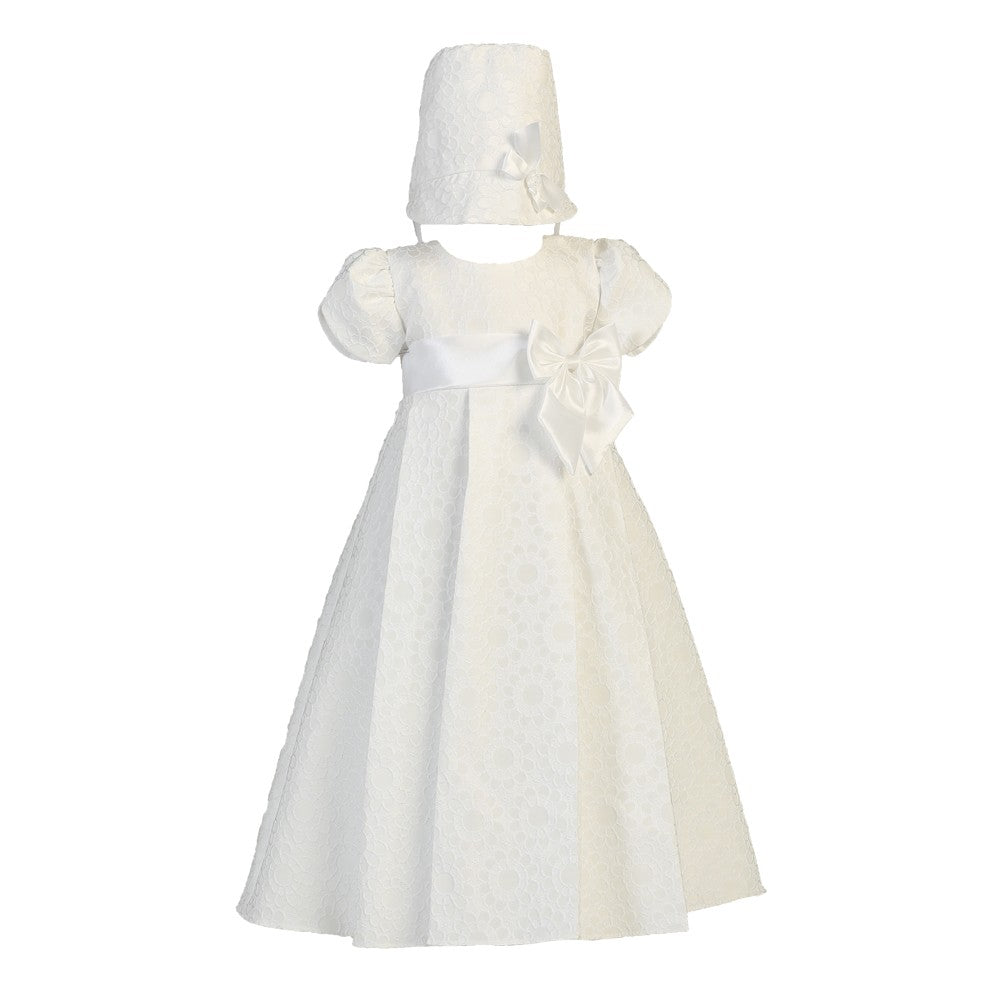 Baby Girls White Floral Jacquard Christening Easter Hat Dress Set 0-18M