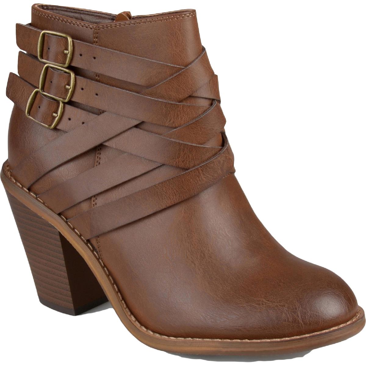 WDSTRAP Faux Leather Stacked Heel Ankle Boots