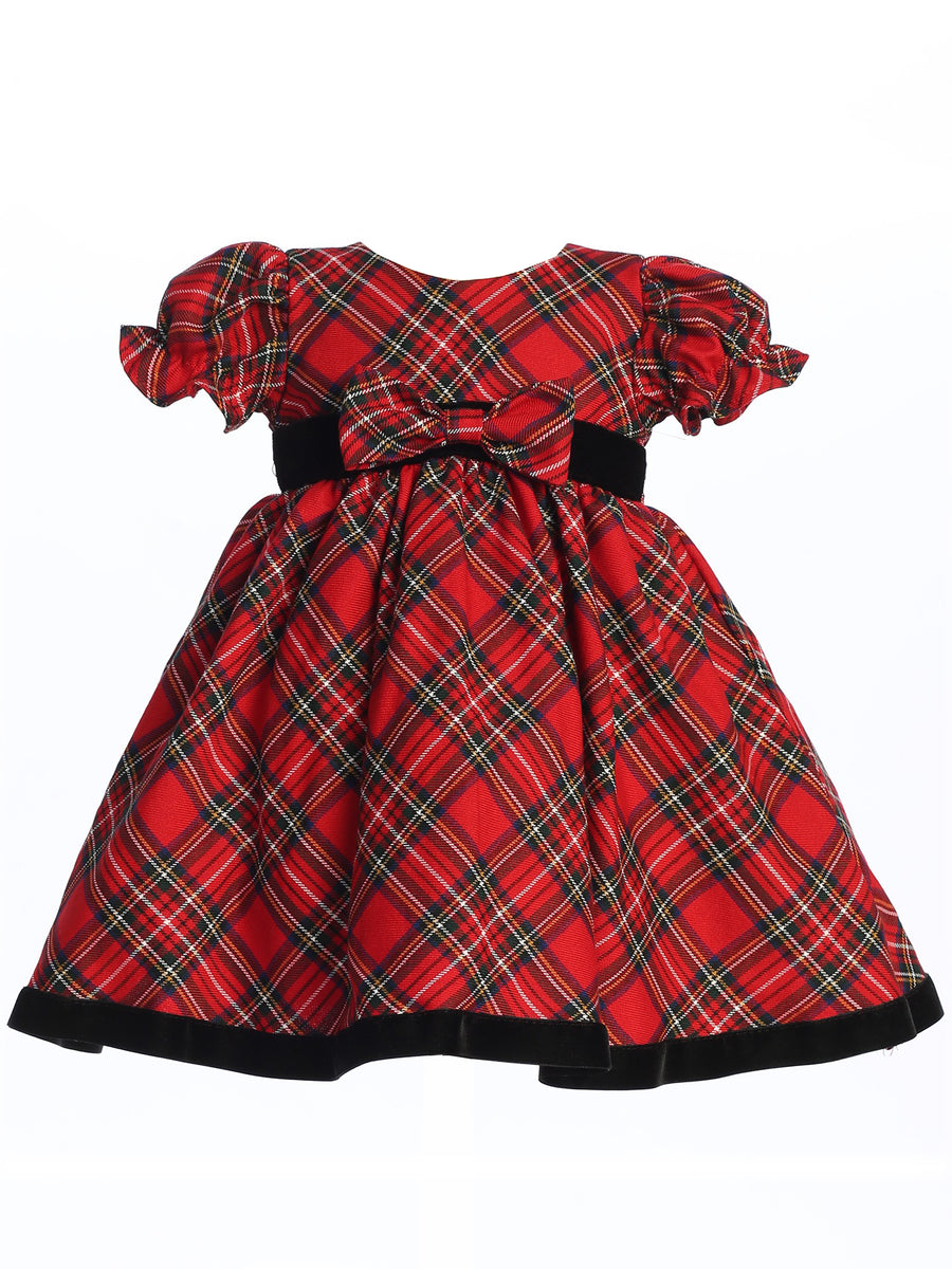 Girls Red Black Plaid Short Sleeve Christmas Dress 3M-4T