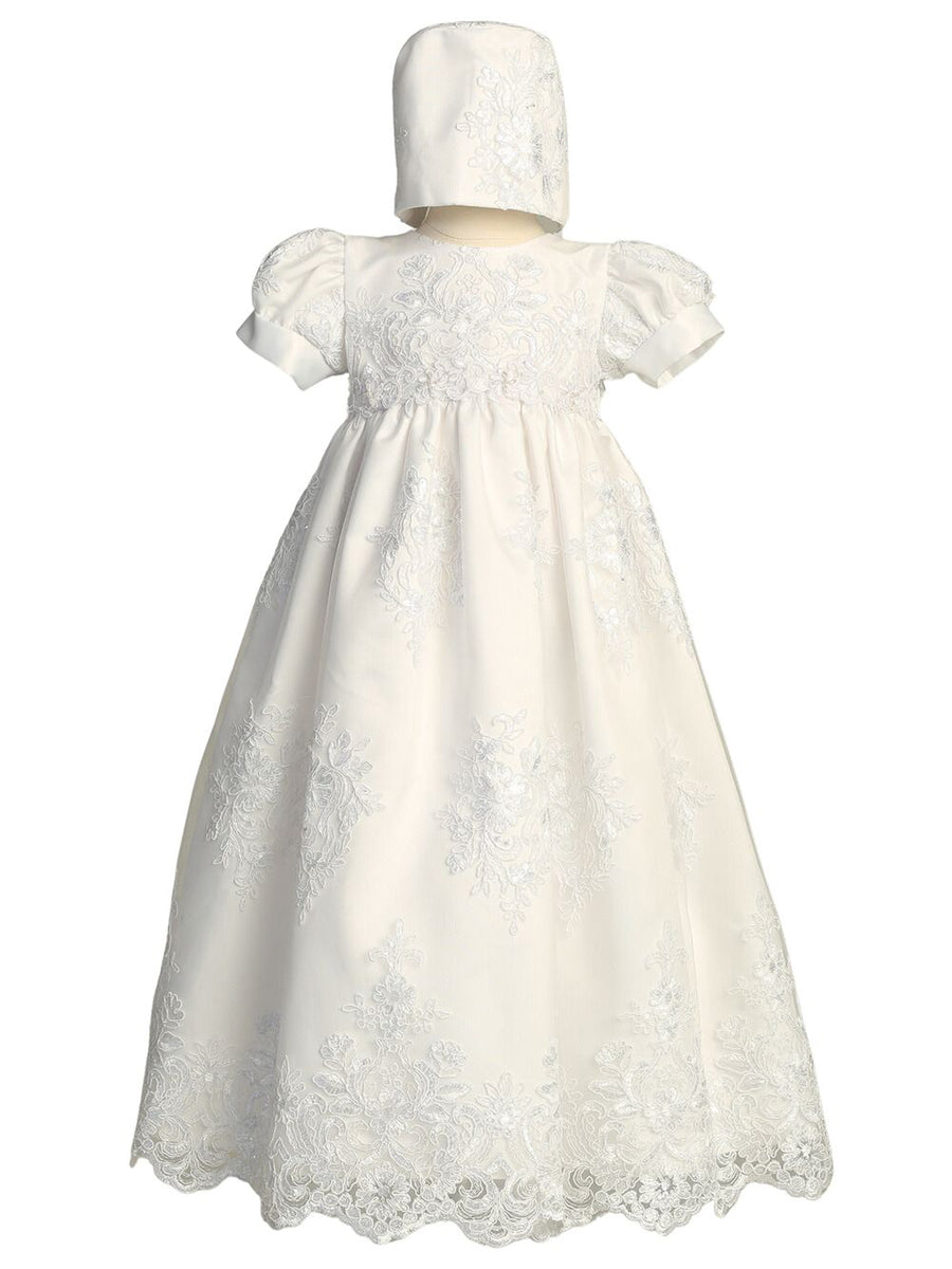 Baby Girls White Embroidered Tulle Sequin Bonnet Miriam Christening Gown 0-18M