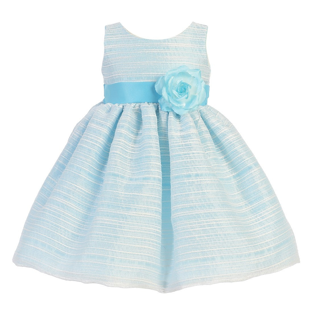 Big Girls Blue Sleeveless Striped Organza Easter Flower Girl Dress 7-10