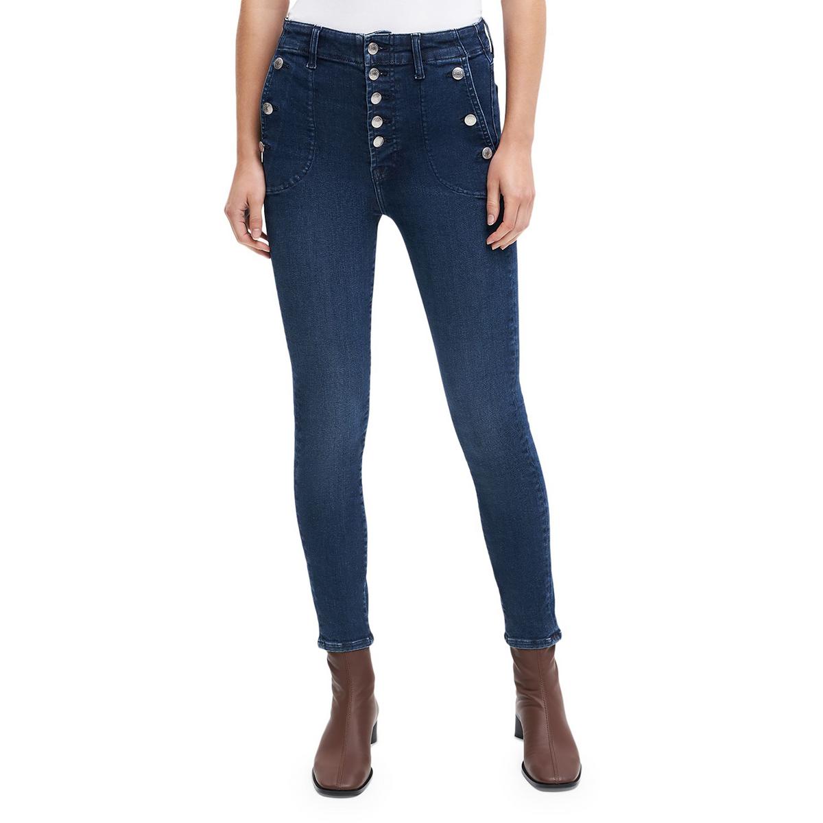Portia Mid Rise Button Fly Skinny Jeans