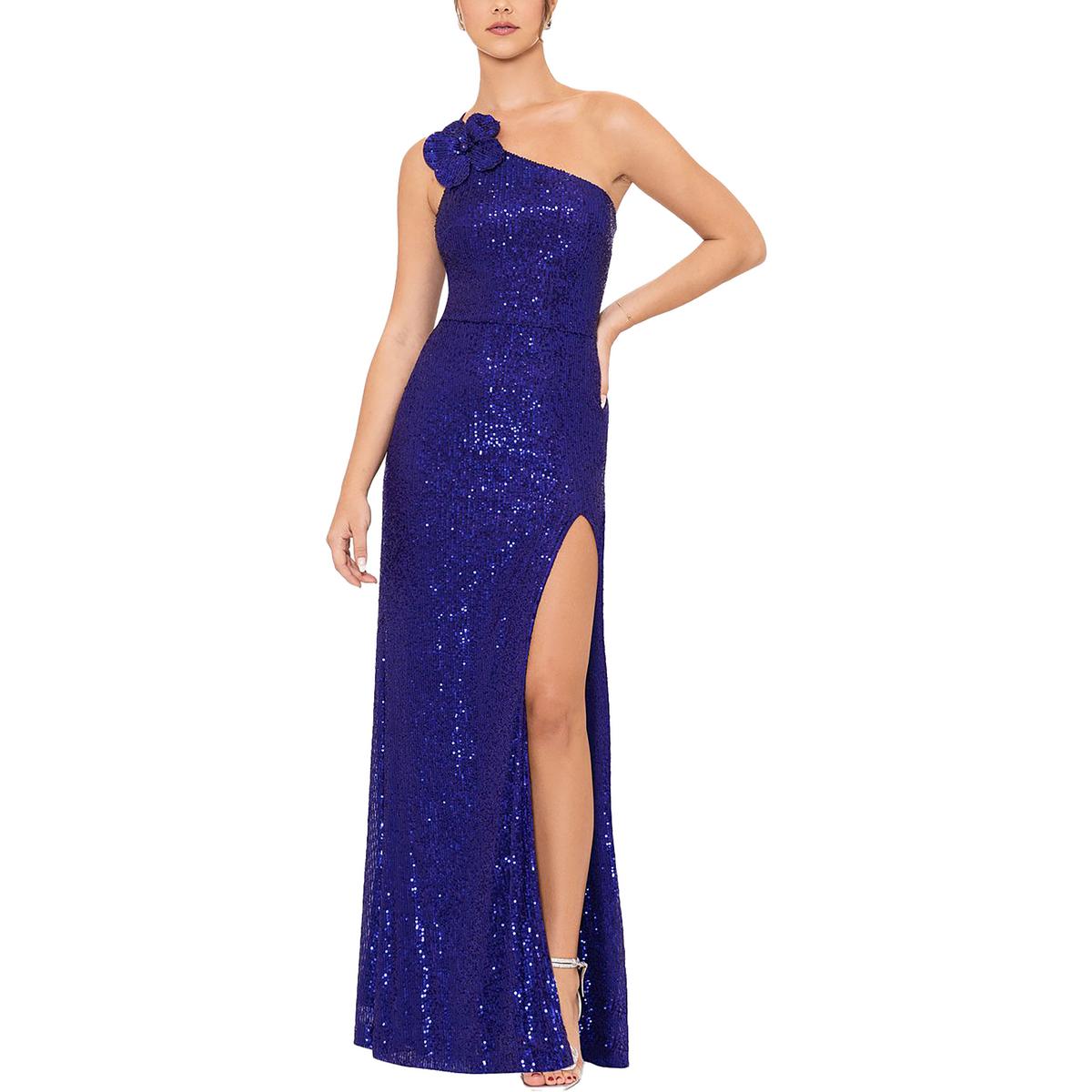Juniors One Shoulder Sequined Evening Dress