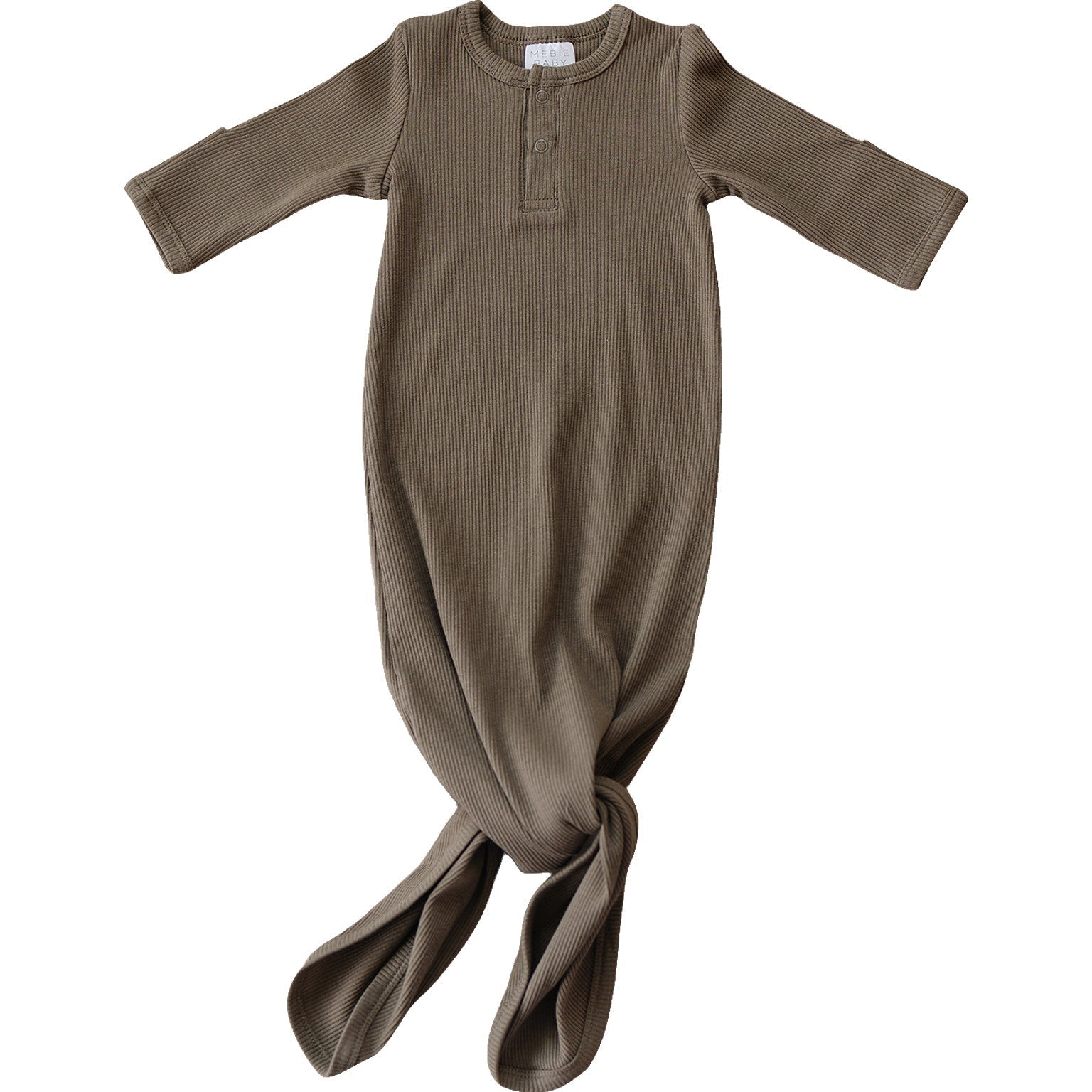 Mebie Baby Organic Cotton Ribbed Knot Gown | Cocoa