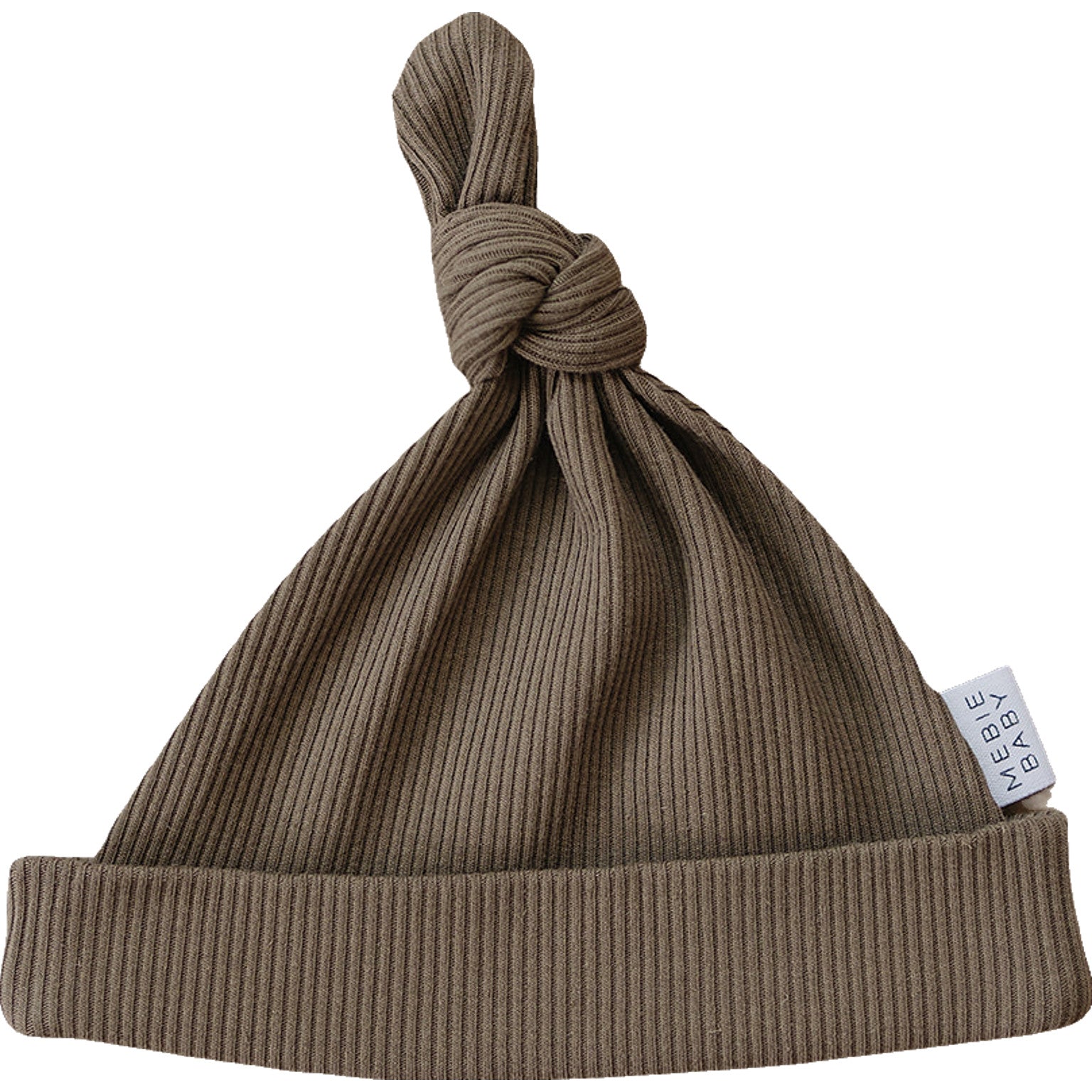 Mebie Baby Organic Cotton Ribbed Newborn Knot Hat | Cocoa