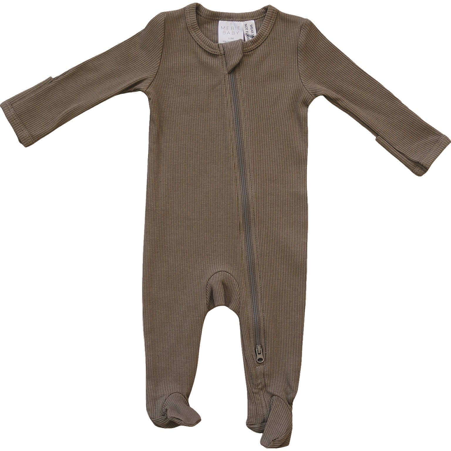 Mebie Baby Cocoa Organic Cotton Ribbed Footed Zipper