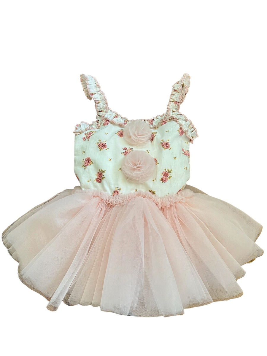 Baby Girls White Floral Blush Lilibet Tutu Dress Onesie 0-18M