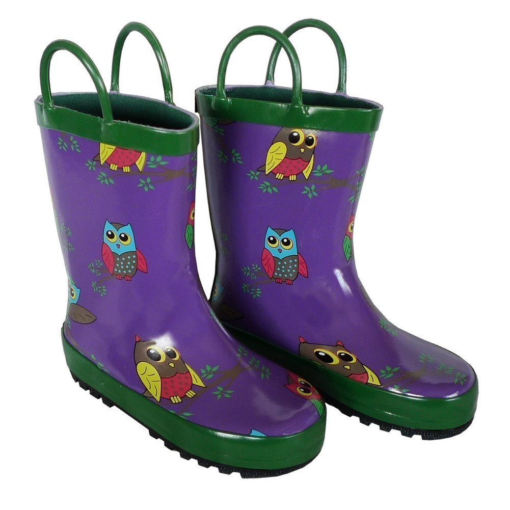 Purple Owls Toddler Girls Rain Boots 5-Toddler-3 Kids
