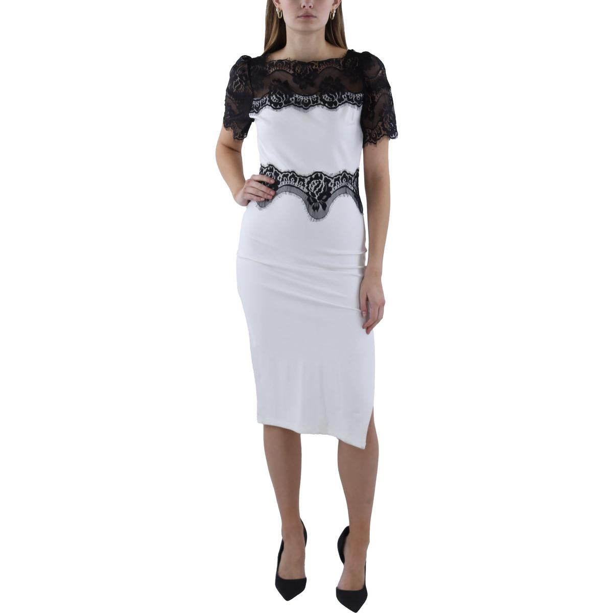 Lace Trim Midi Cocktail And Party Dress