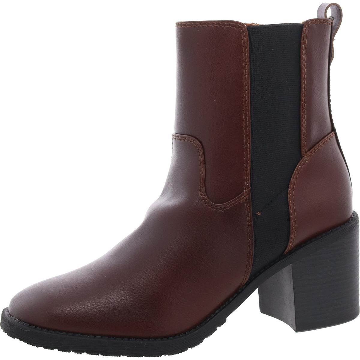 Claret Faux Leather Block Heel Chelsea Boots