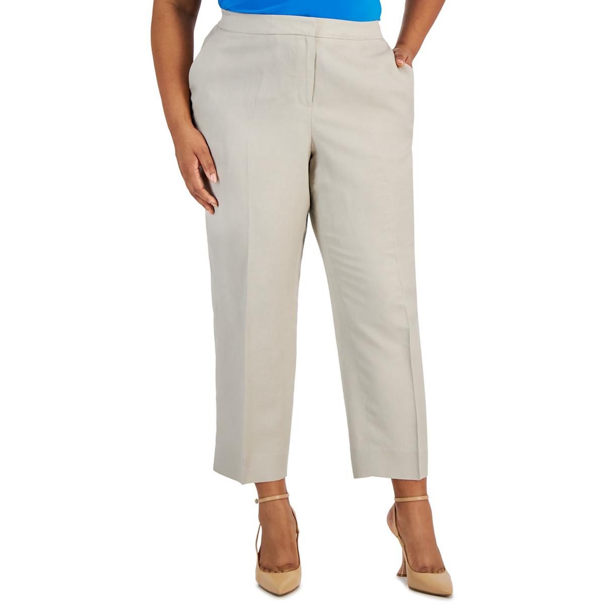 Linen Blend Mid-Rise Straight Leg Pants