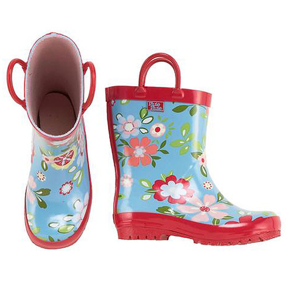 Toddler Little Girls Blue Floral Rain Boots 5-4