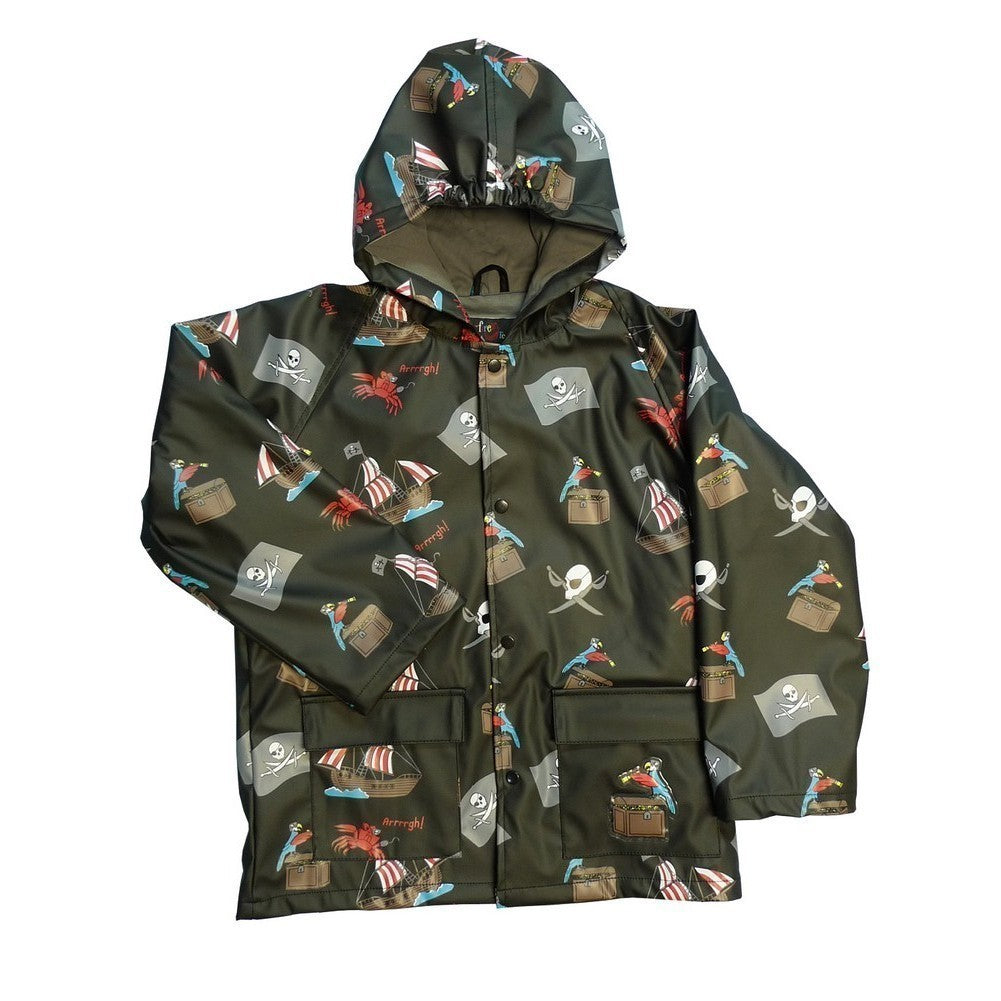 Little Boys Black Pirates Rain Coat 2T-6