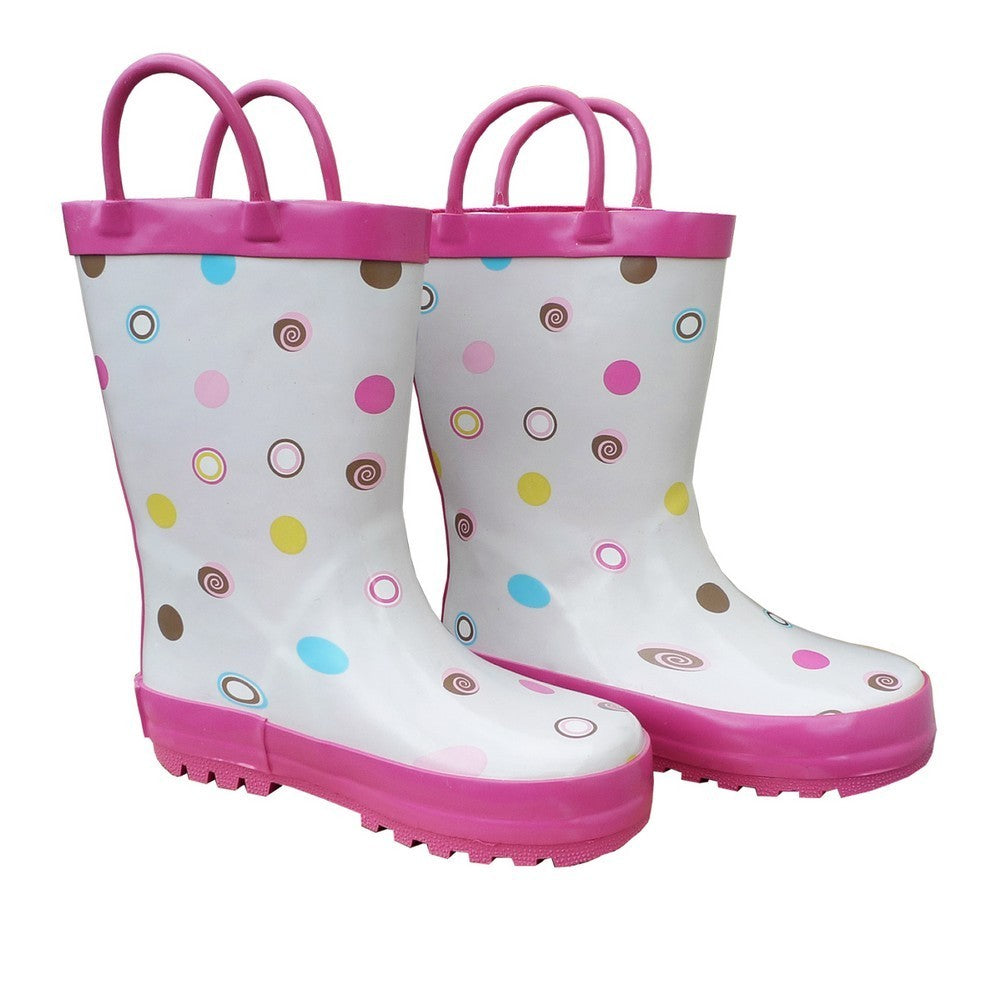 White Polka Dots Deluxe Toddler Girls Rain Boots 5 Toddler-3 Kids