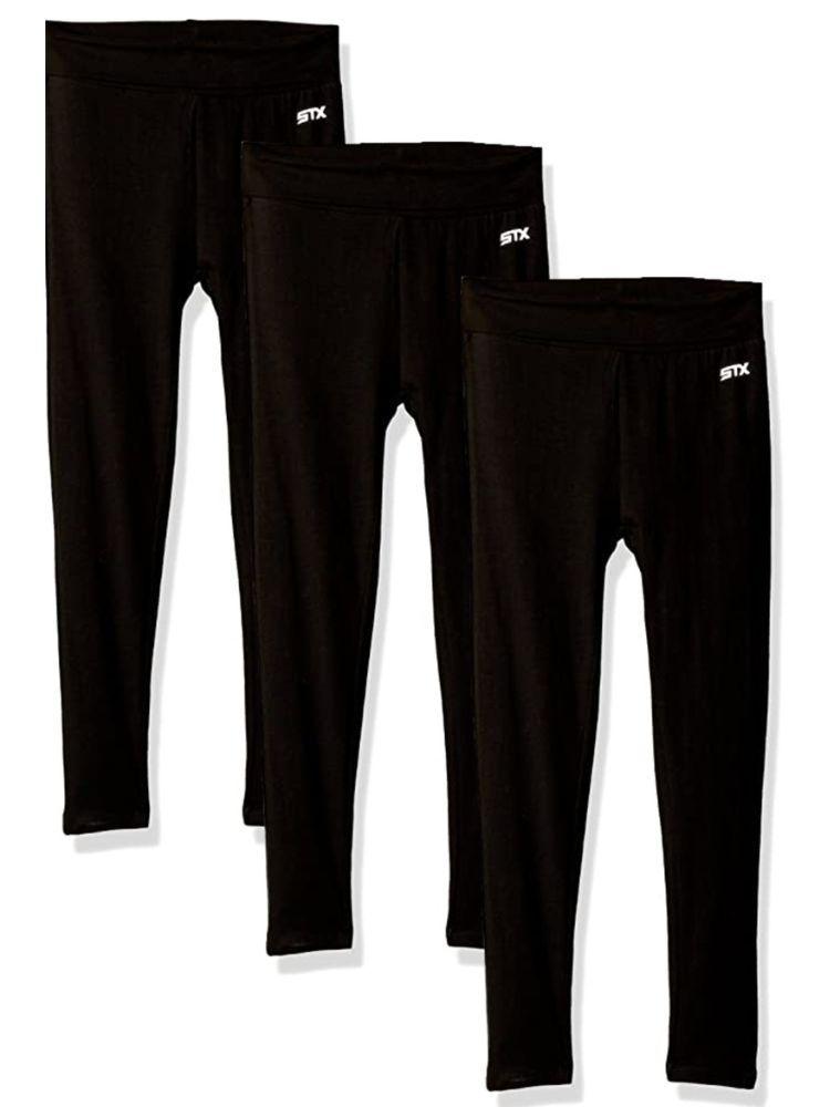 STX Little Girls Pack of 3 Black Cotton Spandex Leggings, Sizes 4-6X