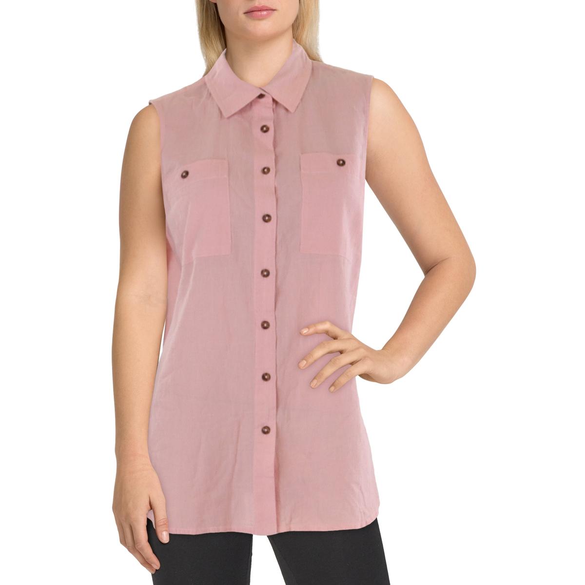 Collar Sleeveless Button-Down Top