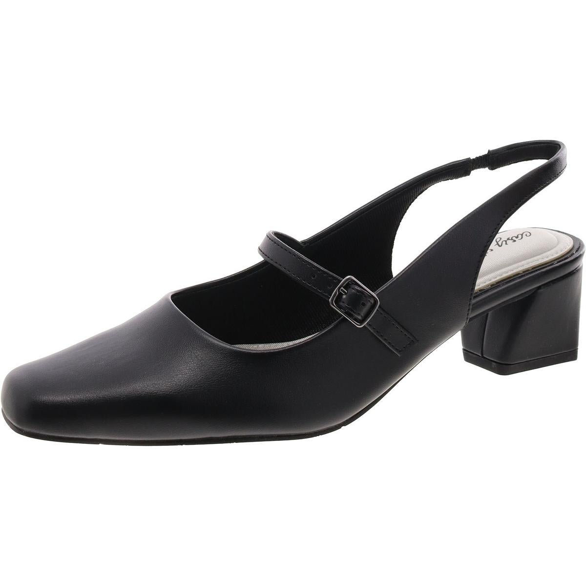 Faux Leather Buckle Slingback Heels