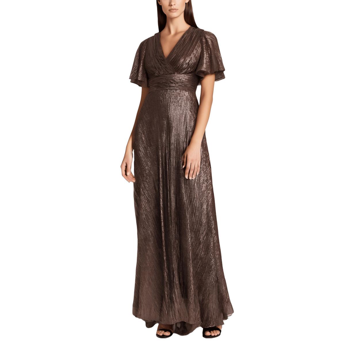 Metallic Flutter Sleeves Evening Dress
