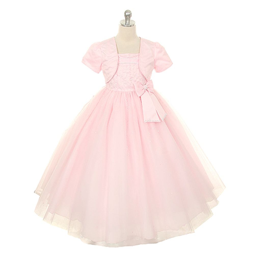 Pink Sequin Rhinestone Flower Girl Dress Little Girls 2T-8