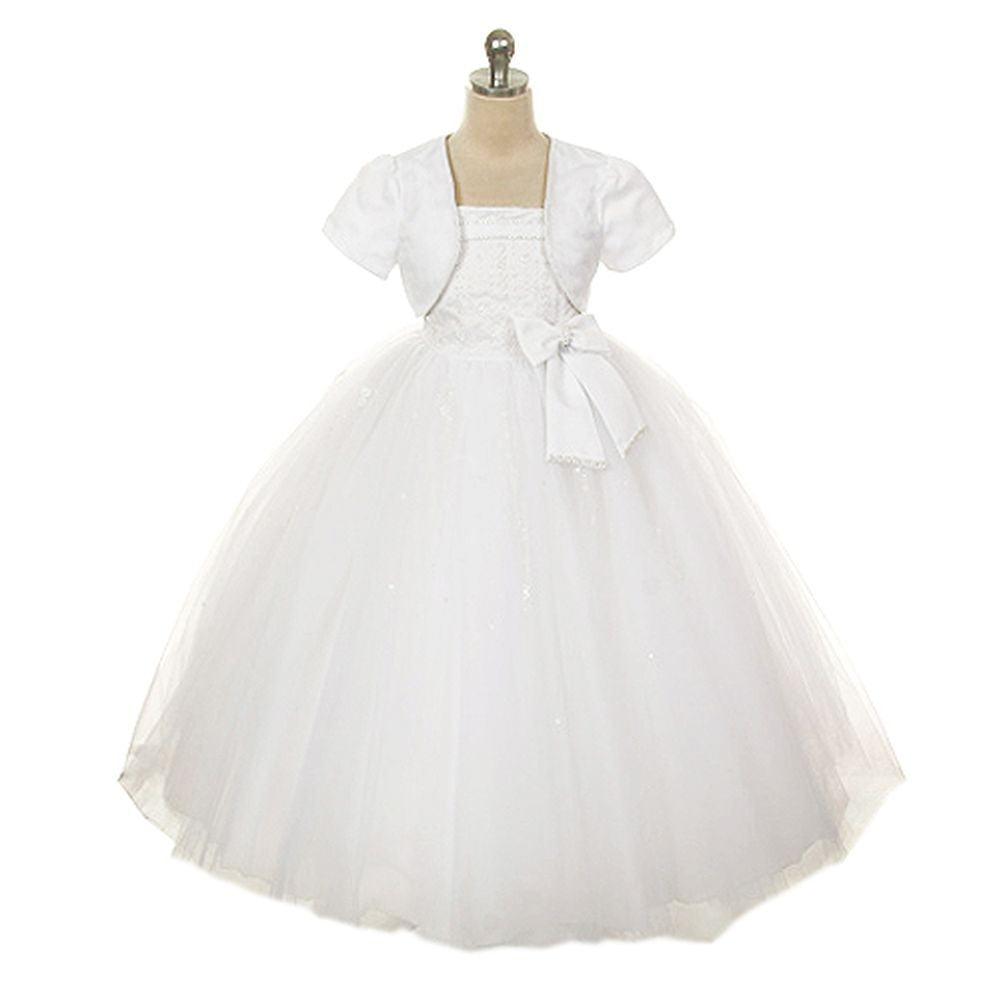 White Sequin Rhinestone Flower Girl Dress Little Girls 2T-16