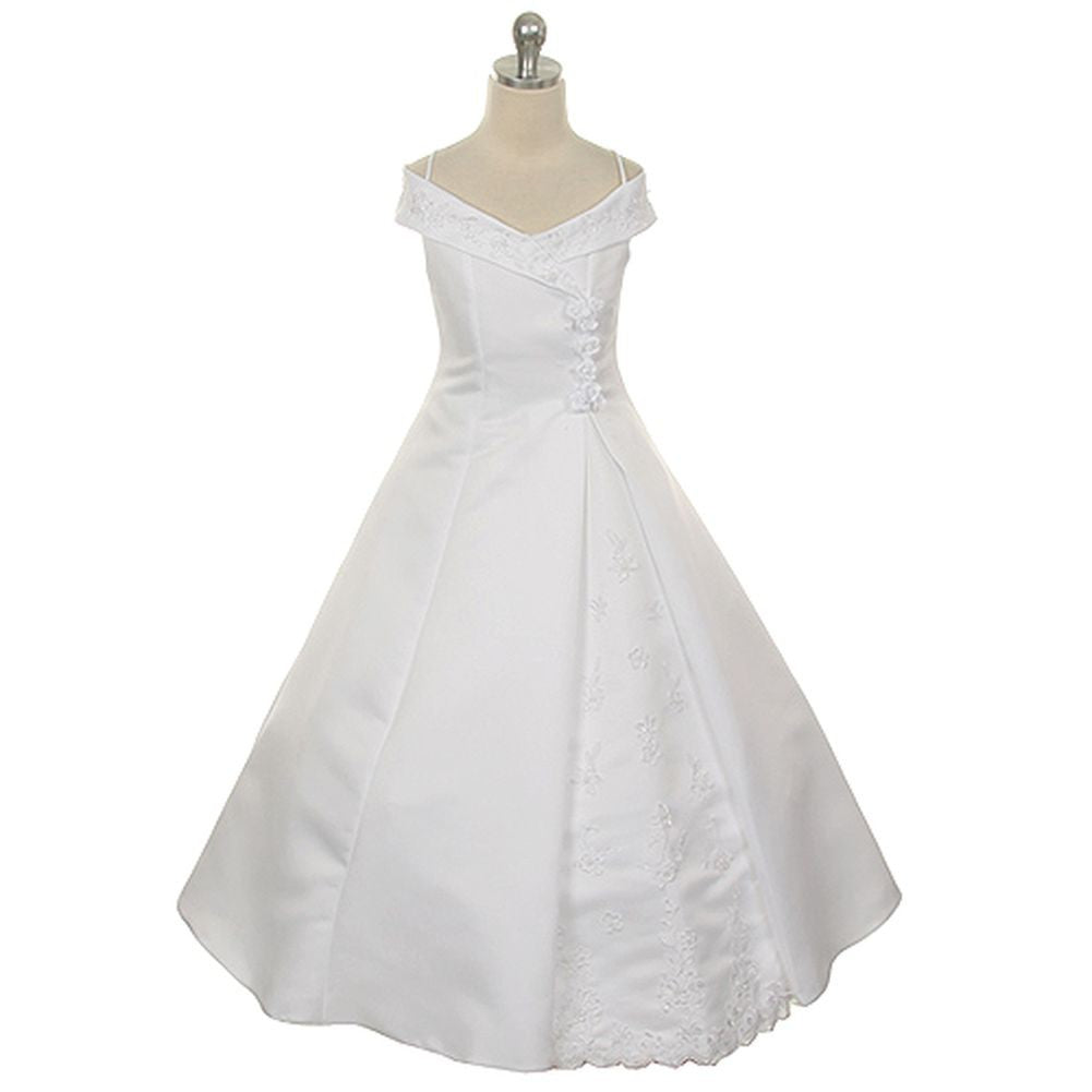 White Bridal Satin A Line Flower Girl Dress Girls 3T-14
