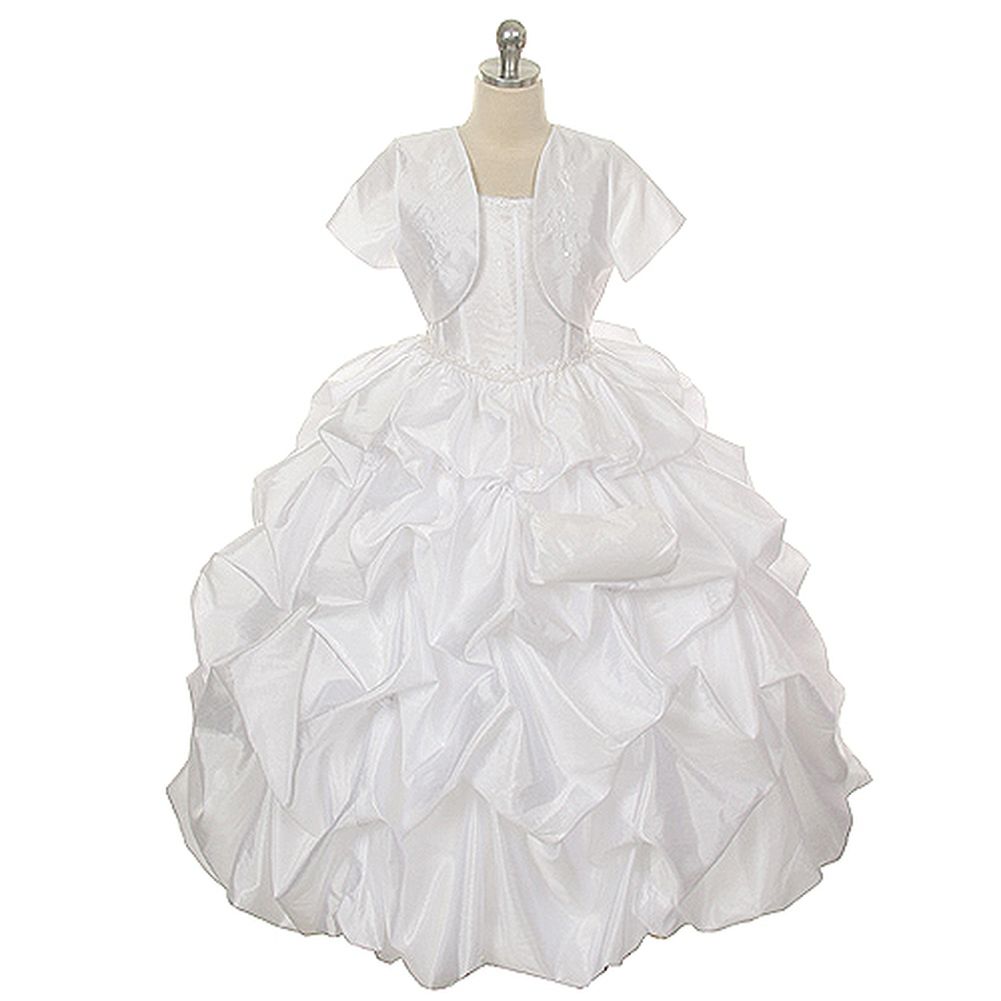 White Silk Taffeta Pick Up Special Occasion Dress Girl 2T-20