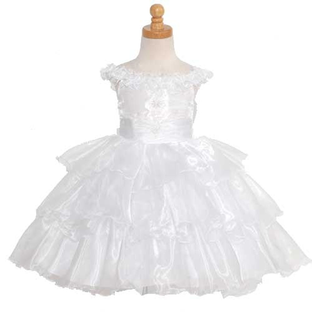 White Organza Off Shoulder Flower Girl Dress Girls 6M-4T