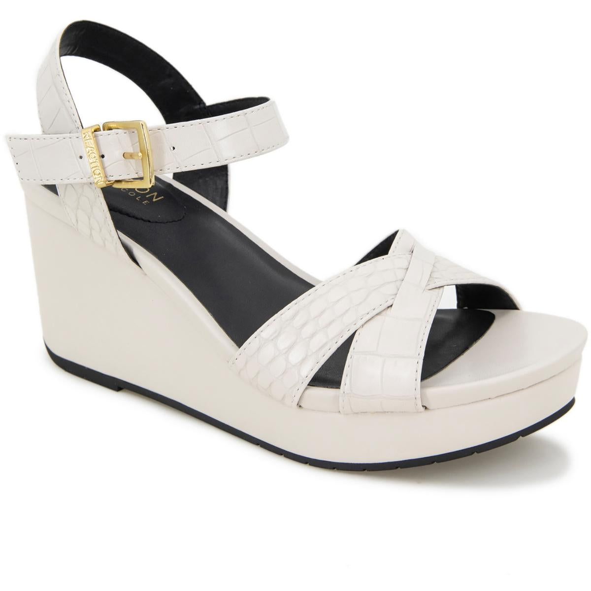 Clarissa Embossed Buckle Wedge Sandals