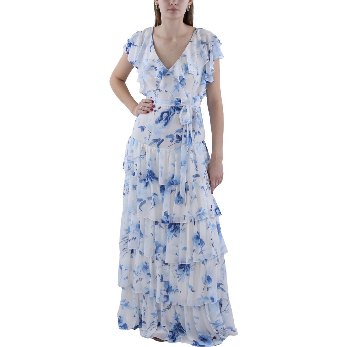 Full Length Floral Print Evening Dress