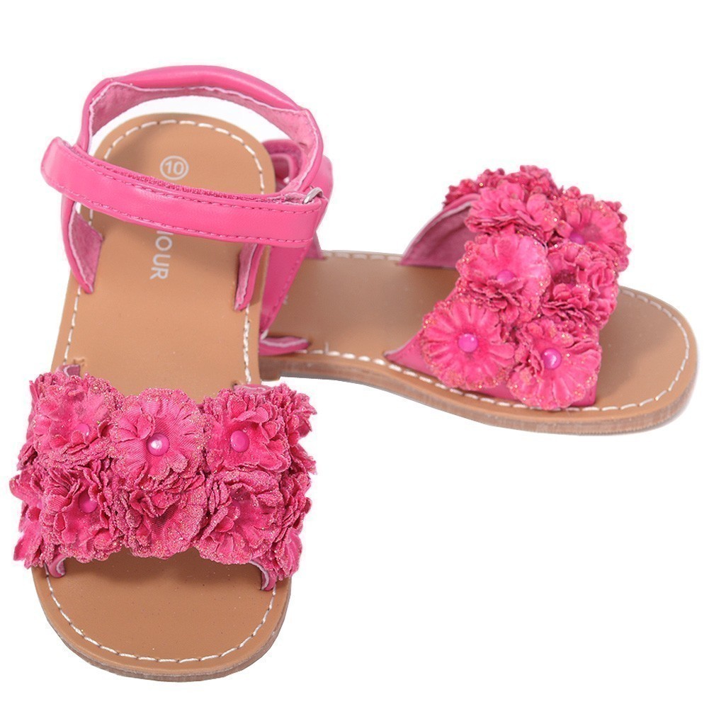 Fuchsia Sparkle Flower Strap Summer Sandal Little Girl 11-2
