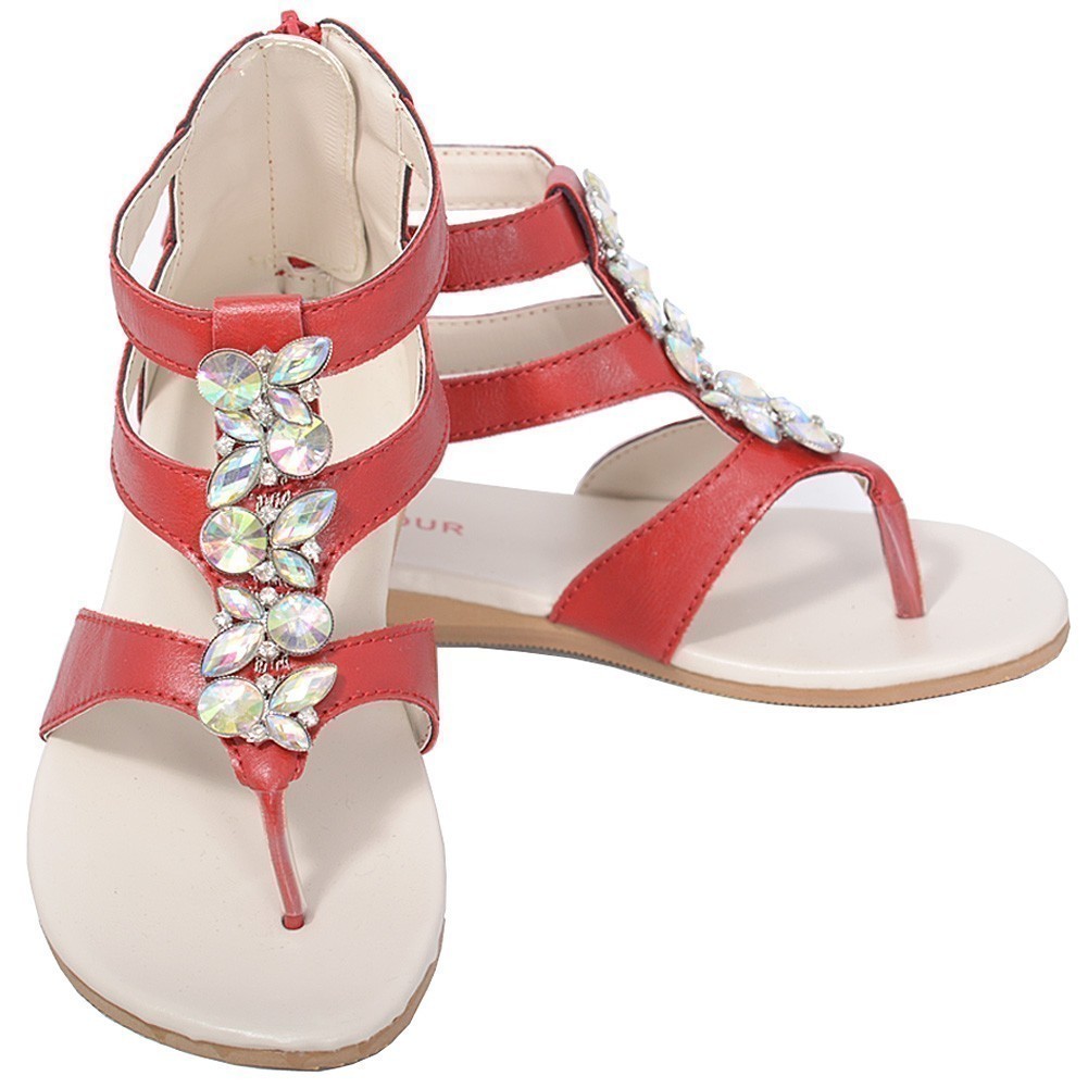 Red Jeweled Gladiator T Strap Sandal Toddler Girl 7-10