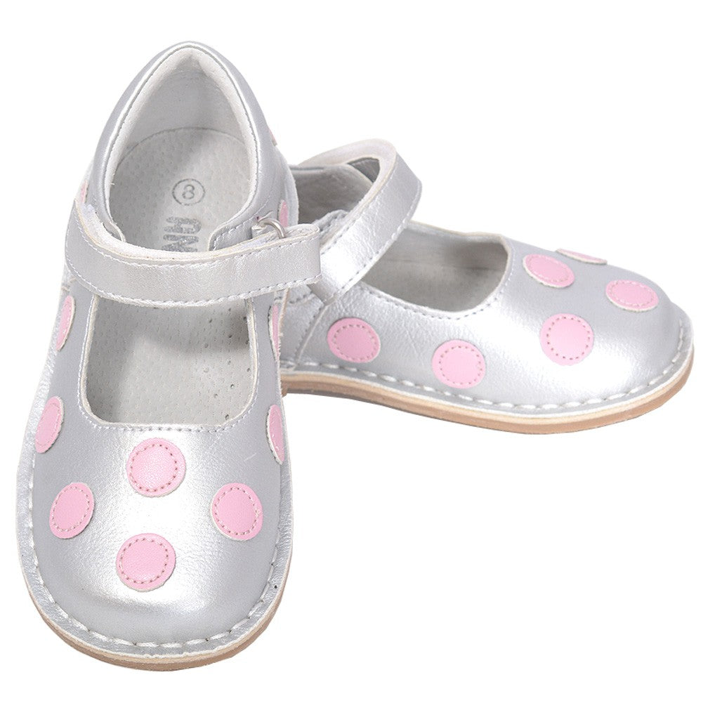 Silver Pink Dot Mary Jane Dress Shoe Baby Toddler Girl 4-10