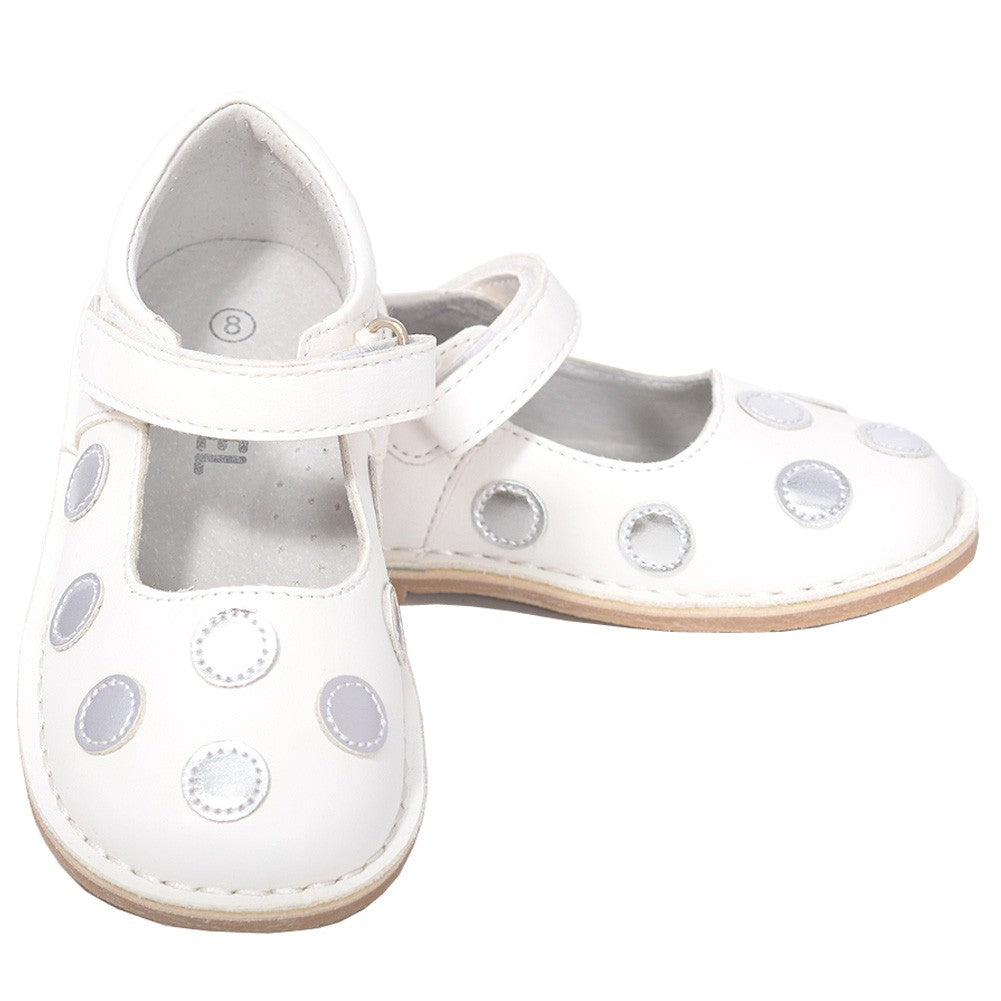 White Silver Dot Mary Jane Dress Shoe Baby Toddler Girl 4-10