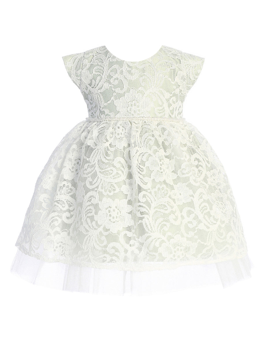 Baby Girls Sage Pearl Trim Floral Lace Tulle Flower Girl Dress 12 Months