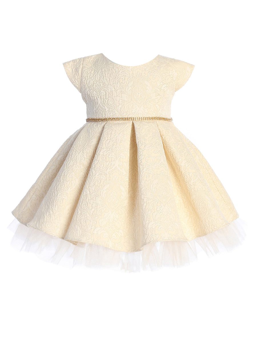 Baby Girls Ivory Pleated Jacquard Cap Sleeve Tulle Flower Girl Dress 12 Months