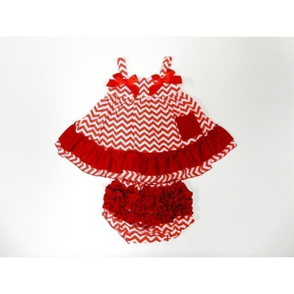 Red Chevron Sleeveless Cotton Swing Top Set Girls S-L