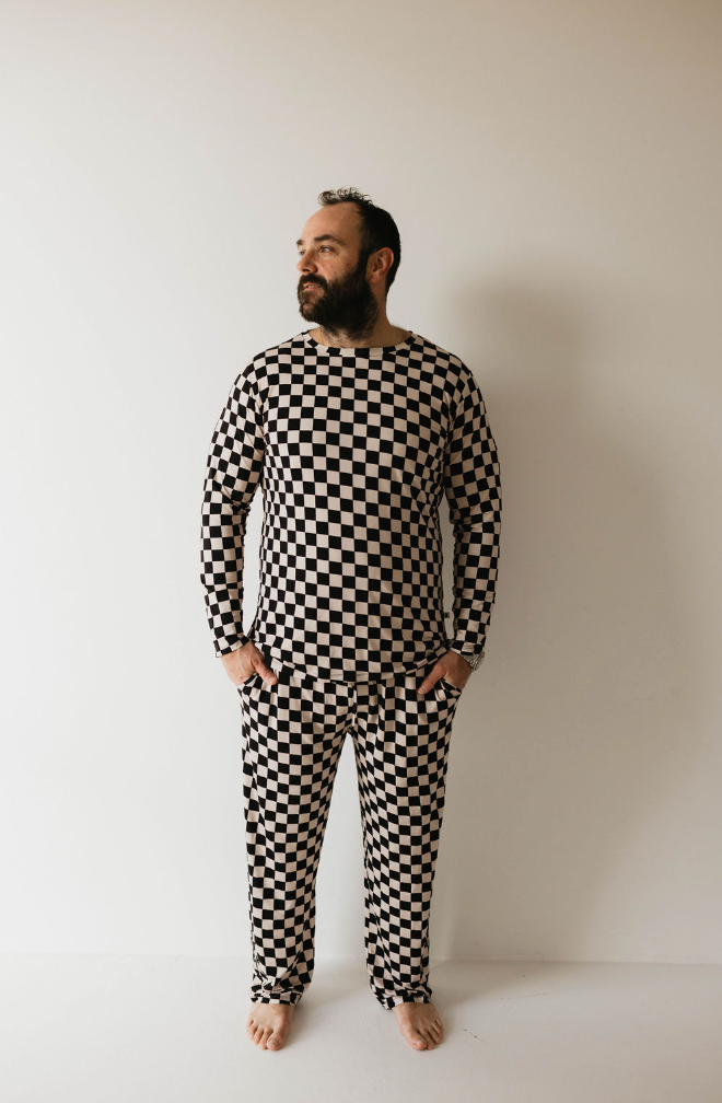 Adult Bamboo Pajamas | Black & White Checkerboard