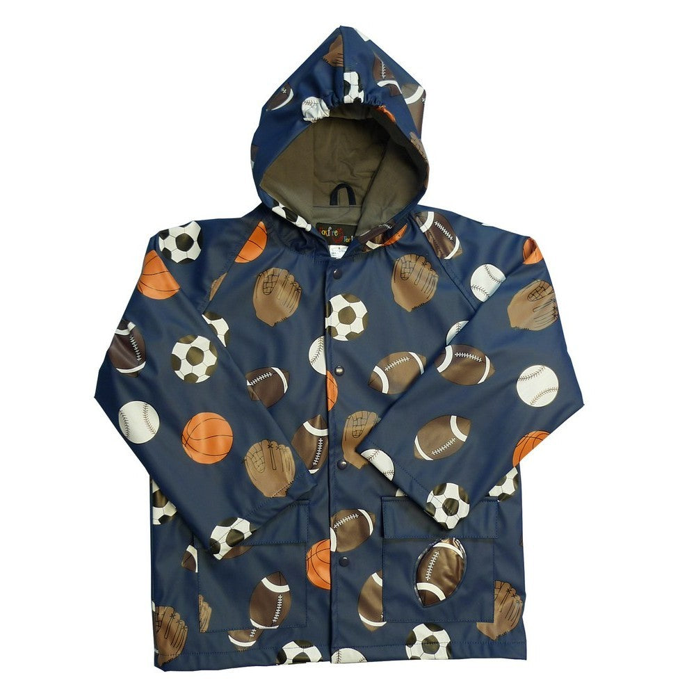 Little Boys Navy Sports Balls Rain Coat 2T-6