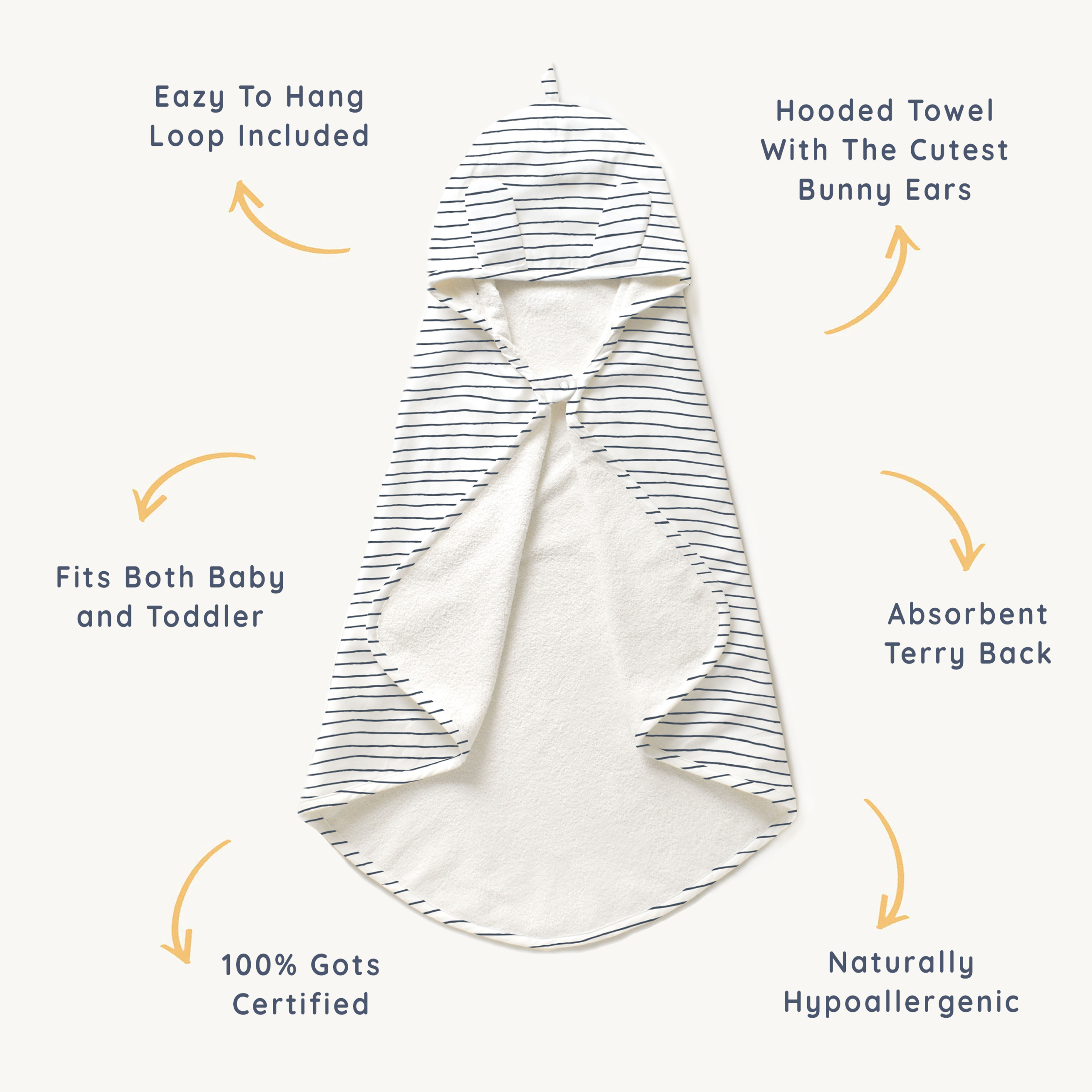 Organic Baby Towel - Navy Stripes