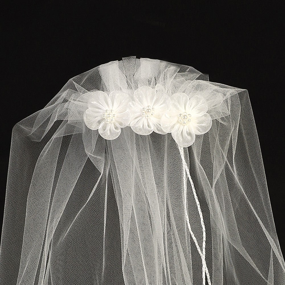Girls White Organza Flowers Special Occasion 18" Veil Comb