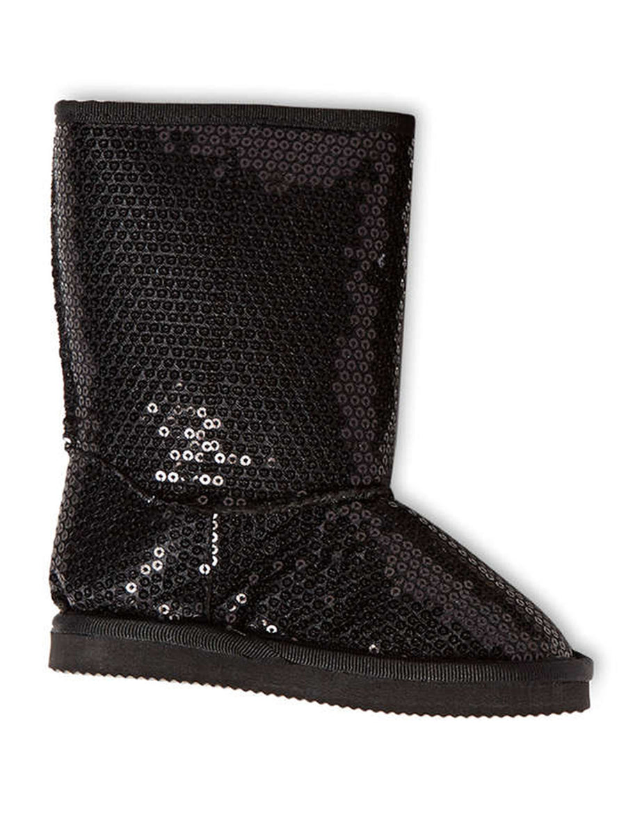 Lamour Girls Black Sequin Flower Fashion Boots 5 Toddler-4 Kids